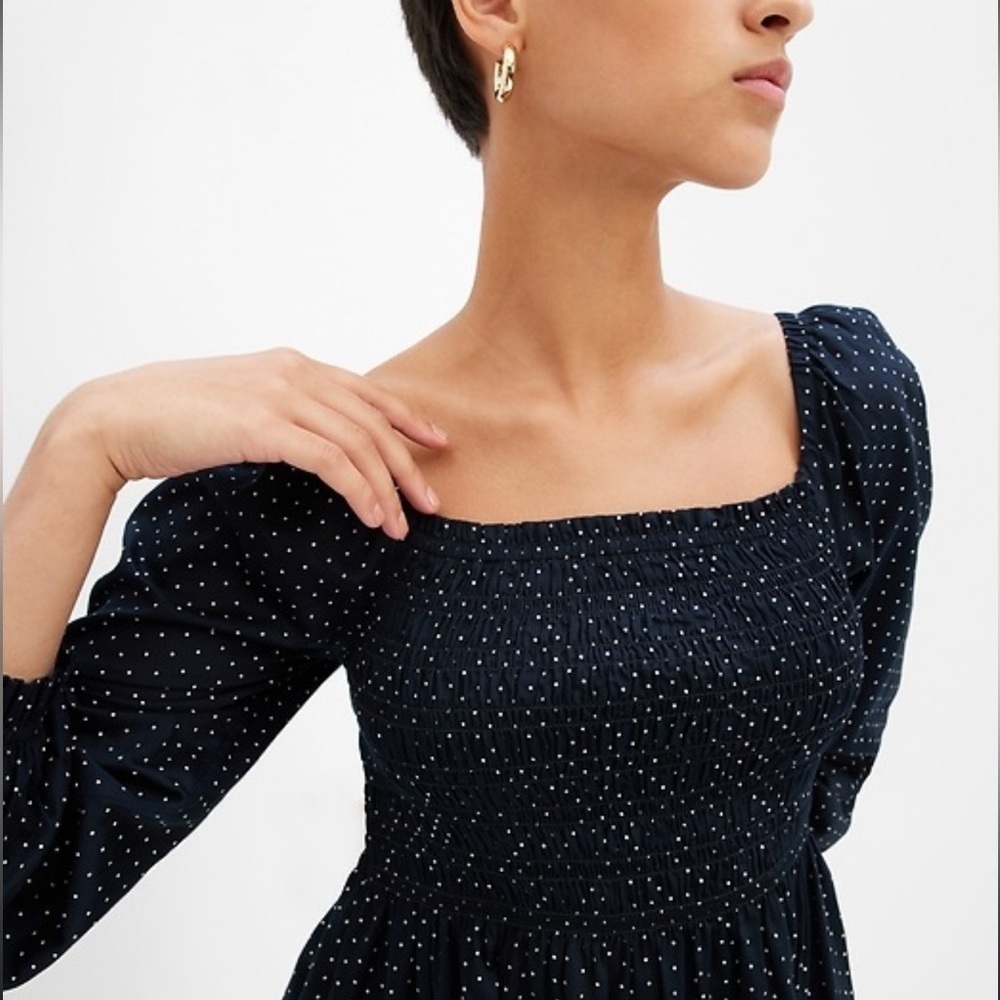 NWT GAP Black/Polkadot Rayon Square Neck Off‎ Shoulder Peplum Peasant Top (XXL)